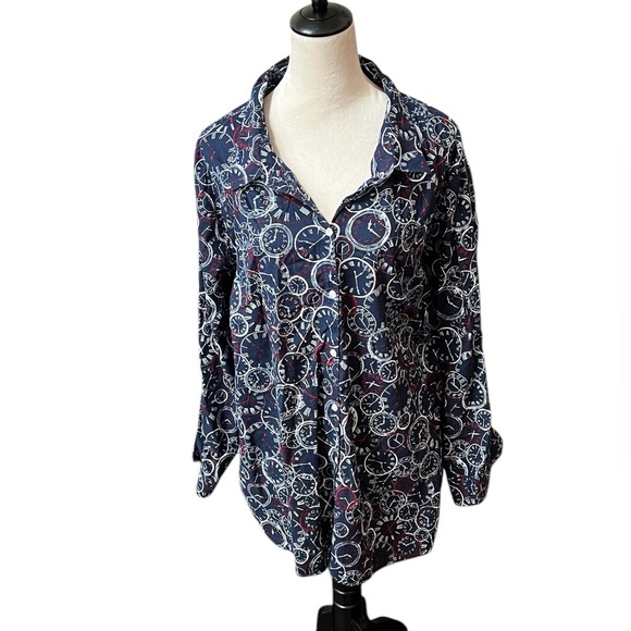 Catherines Blouse 3X 26/28 Red White Blue Long Sleeves Button Front - Picture 1 of 4